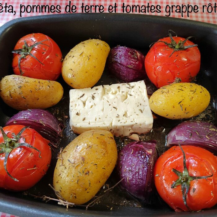 Fêta, pommes de terre et tomates grappe rôties - Recette Cake Factory